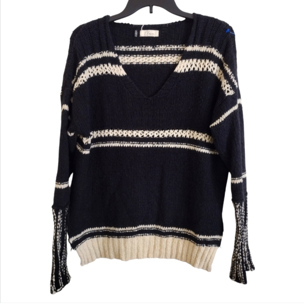 Elan black and cream striped sweater 100% cotton size Large
